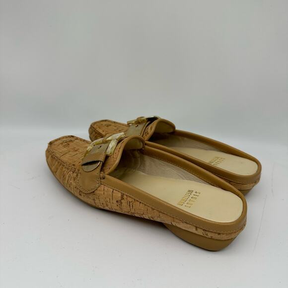 Vintage Stuart Weitzman Square Toe Cork Mules With Gold/Acrylic Buckle Size 4 - Picture 7 of 16